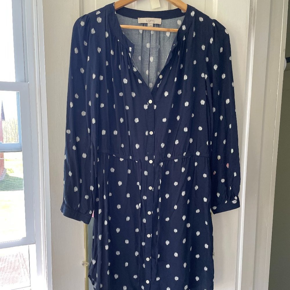 Loft Dress in Navy with White Polka Dots